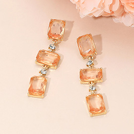 Rectangle Glass Stone Link Dropdown Earrings