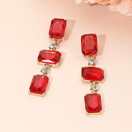 Rectangle Glass Stone Link Dropdown Earrings