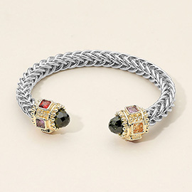 CZ Stone Tip Textured Metal Cuff Bracelet