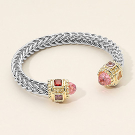 CZ Stone Tip Textured Metal Cuff Bracelet