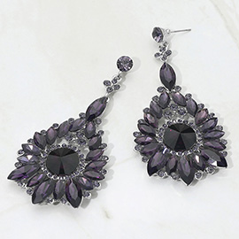 Elegant Marquise Round Stone Cluster Teardrop Evening Earrings