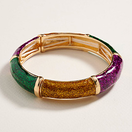 Glitter Enamel Mardi Gras Stretch Bracelet