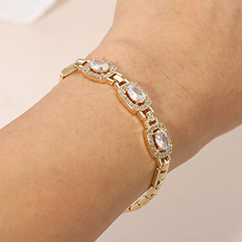 CZ Oval Stone CLuster Link Bracelet
