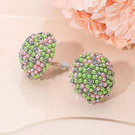 Beaded Pearl Rhinestone Embellished Dome Clip On Earrings