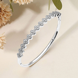 SECRET BOX_Stainless Steel Rhinestone Pave Quatrefoil Hinged Bangle Bracelet