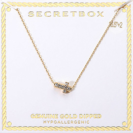 SECRET BOX_Genuine Gold Dipped Hypoallergenic Stone Paved Cross Pendant Necklace