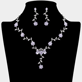 Flower Leaf Cluster Vine Rhinestone Necklace