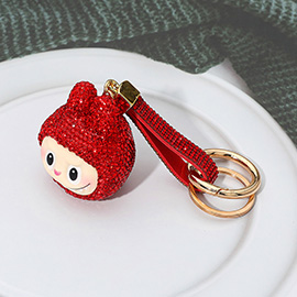 Bling Studded Monster Bunny Face Keychain Bag Charm