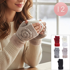 Chinelle-Lined Floral Knit Fingerless Gloves