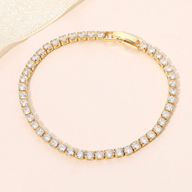18K Gold Dipped Classic Round Tennis Chain Bracelet