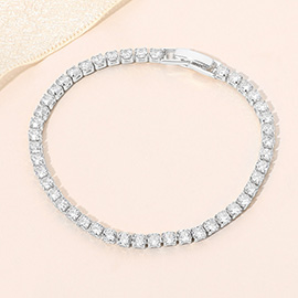 White Gold Dipped Classic Round Tennis Chain Bracelet