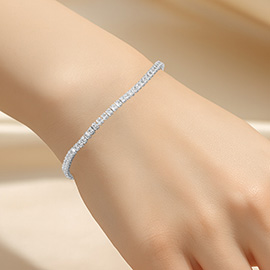 White Gold Dipped Delicate Round Cut Tennis Chain Bracelet