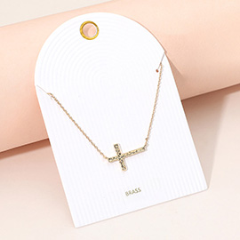 Hammered Metal Sideways Cross Pendant Necklace