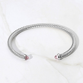 Stone Tip Twisted Cable Cuff Bracelet