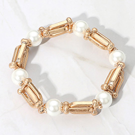 Pearl Hardware Link Beaded Stretch Bracelet