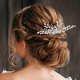 Marquise Stone Cluster Leaf Branch Floral Hair Comb