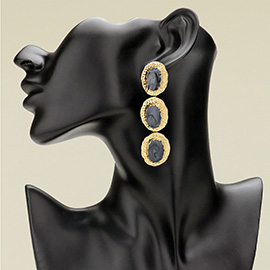 Triple Textured Frame Enamel Oval Plate Drop Earrings