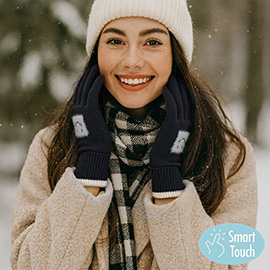 Square Smile Face Patch Contrast Trim Smart Touch Gloves