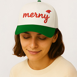 Merry Message Embroidered Five Panel Canvas Snapback Baseball Cap
