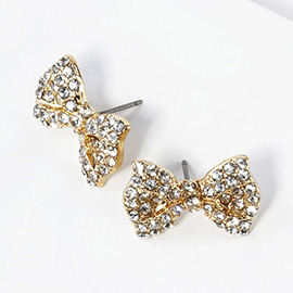 Crystal Rhinestone Bow Stud Earrings