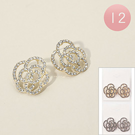 12Pairs - Stone Paved Rose Earrings