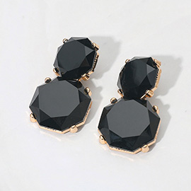 Facted Double Gem Cluster Drop Earrings