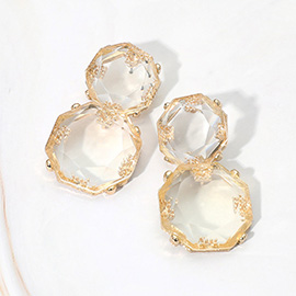 Facted Double Gem Cluster Drop Earrings