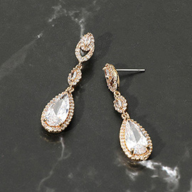 CZ Teardrop Dangle Evening Earrings