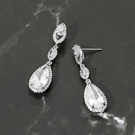 CZ Teardrop Dangle Evening Earrings