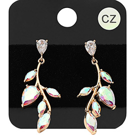 Marquise CZ Stone Cluster Leaf Vine Drop Evening Earrings