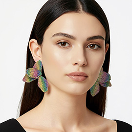 Oversized Rhinestone Paved Floral Petal Statement Earrings