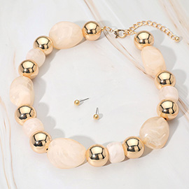 Chunky Resin Pebble Metal Ball Beaded Statement Necklace