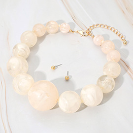 Bold Marbled Resin Ball Beaded Statement Necklace