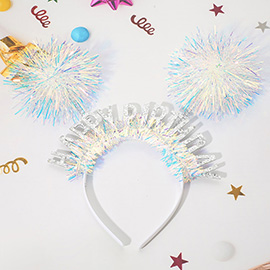 HAPPY BIRTHDAY Double Tinsel Pom Pom Headband