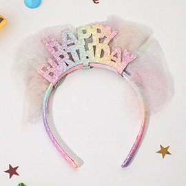 Glittered HAPPY BIRTHDAY Ombre Mesh Bow Headband
