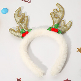 Sparkling Reindeer Antler Accent Plush Fur Headband