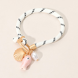 Sea Shell Fish Pearl Charm Rope Bracelet