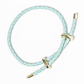 Faux Leather Braided Gold Dipped Tip Adjustable Bracelet