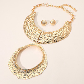 Oversized Abstract Textured Metal Open Ring Accent Statement Necklace