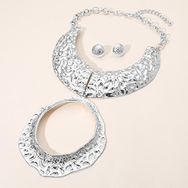 Oversized Abstract Textured Metal Open Ring Accent Statement Necklace