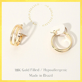 18K Gold Filled Hypoallergenic Textured Split in Catch Hoop Earrings