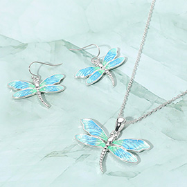 Ombre Enamel Dragonfly Pendant Necklace