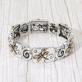 Dragonfly Swirl Antique Metal Stretch Bracelet