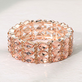 Three-row Teardrop Gem Beaded Stretch Evening Bracelet