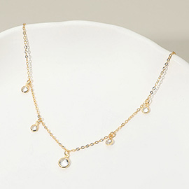 18K Gold Filled Crystal Bezel Charm Station Necklace