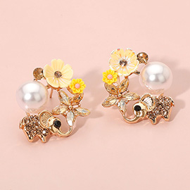 Elephant Flower Pearl Earrings