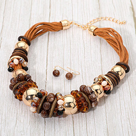Mixed Charm Beaded Multi Layered Thread Strand Statement Necklace