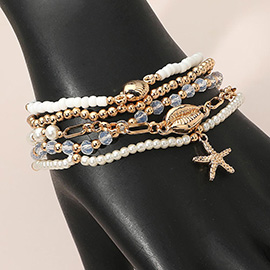 5PCS - Ocean Charm Beaded Stretch Multi Layered Bracelets