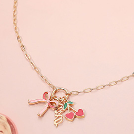 Bow Heart Cherry XOXO Charm Pendant Necklace