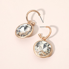 Round Stone Bezel Drop Hoop Earrings